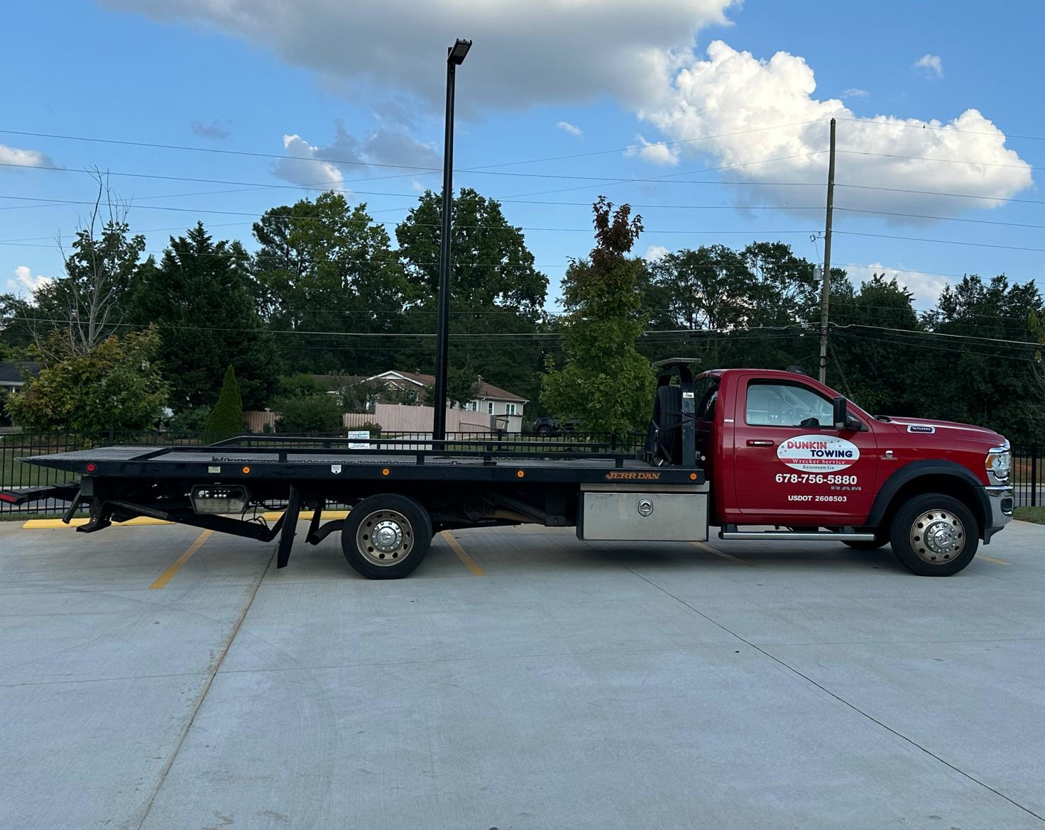 Dunkin Towing flatbed truck